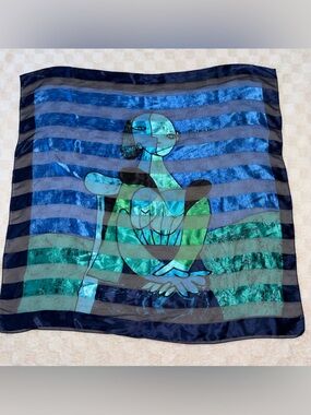 PICASSO Art Square scarf in Blue and Green Tones • 38” x 39”